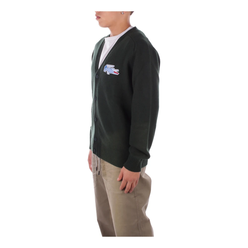 Lacoste Groene Cardigan Sweater Logo Voorkant Knoop Green Heren