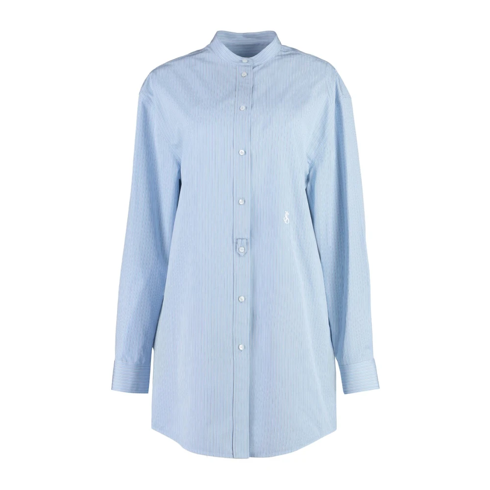 Jil Sander Donna Blu Camicia A Righe In Popeline Di Cotone