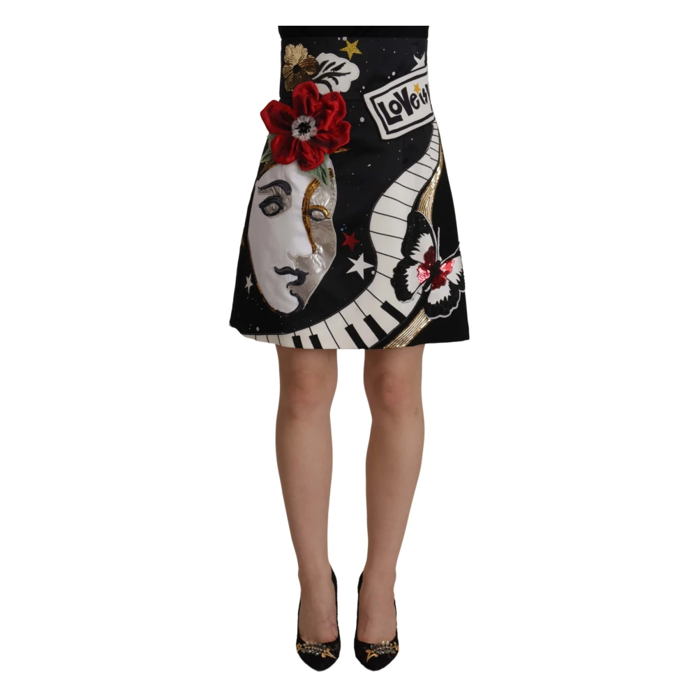 Dolce & Gabbana Women's Black High-Waist A-Line Embellished Skirt