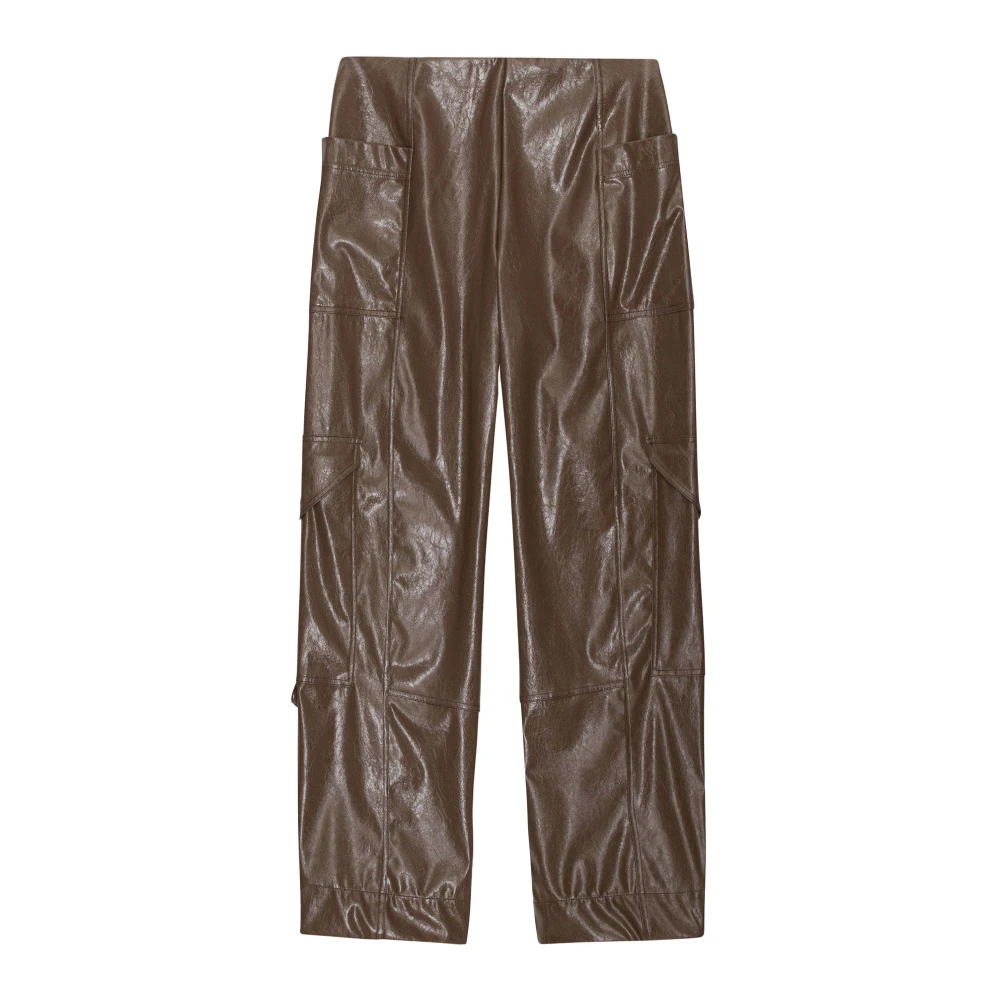 Ganni Glanzende vegan leren broek Brown Dames