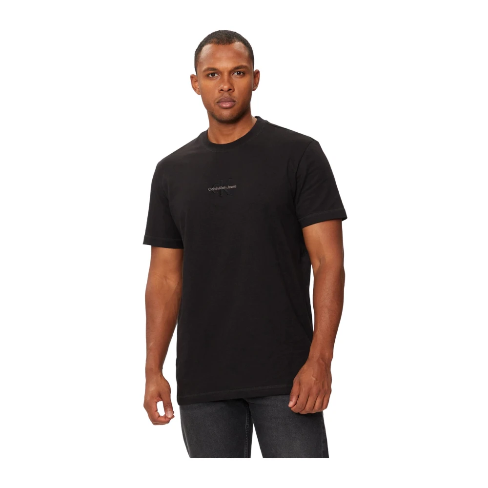 Calvin Klein Geborduurd logo katoenen T-shirt Black Heren