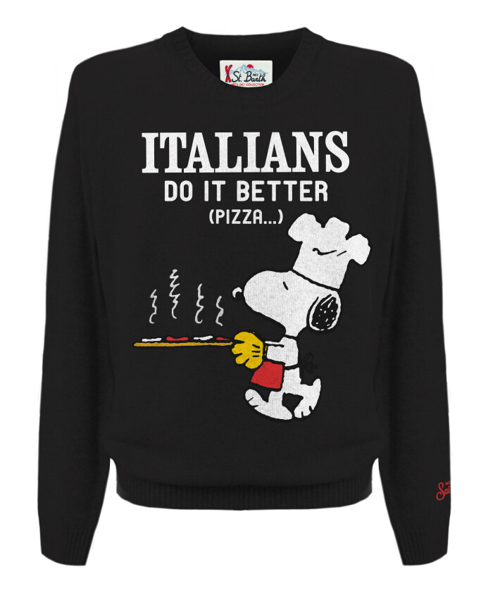 pull-col-rond-imprime-snoopy-multicolore