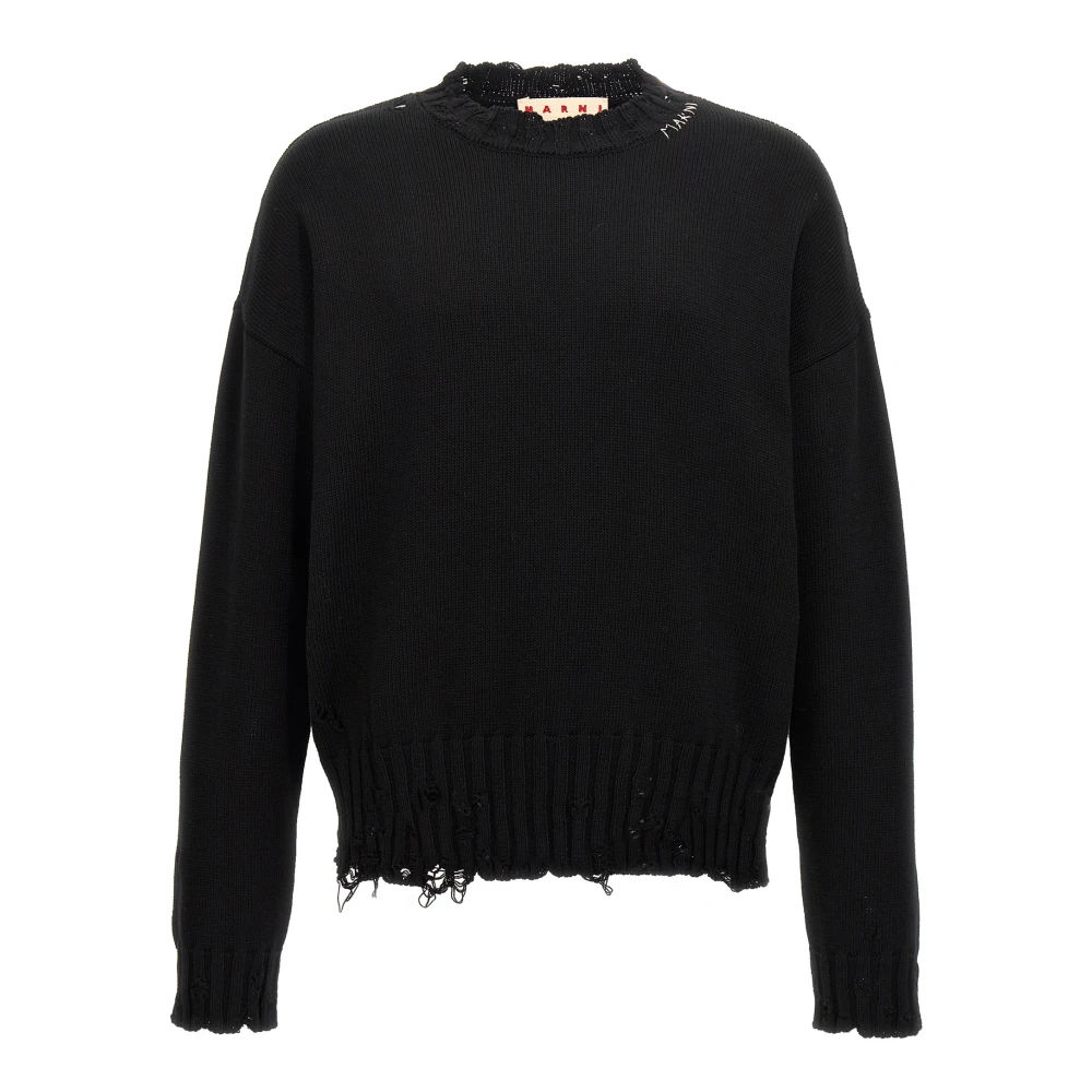 Marni Men's Black Round-Neck Knitwear, M, Twisted Crewneck Jumper