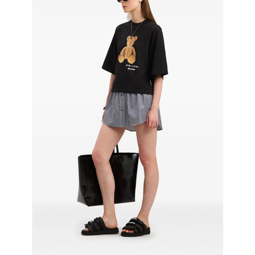 Palm Angels Zwart Logo Print Crew Neck T-shirts Black Dames