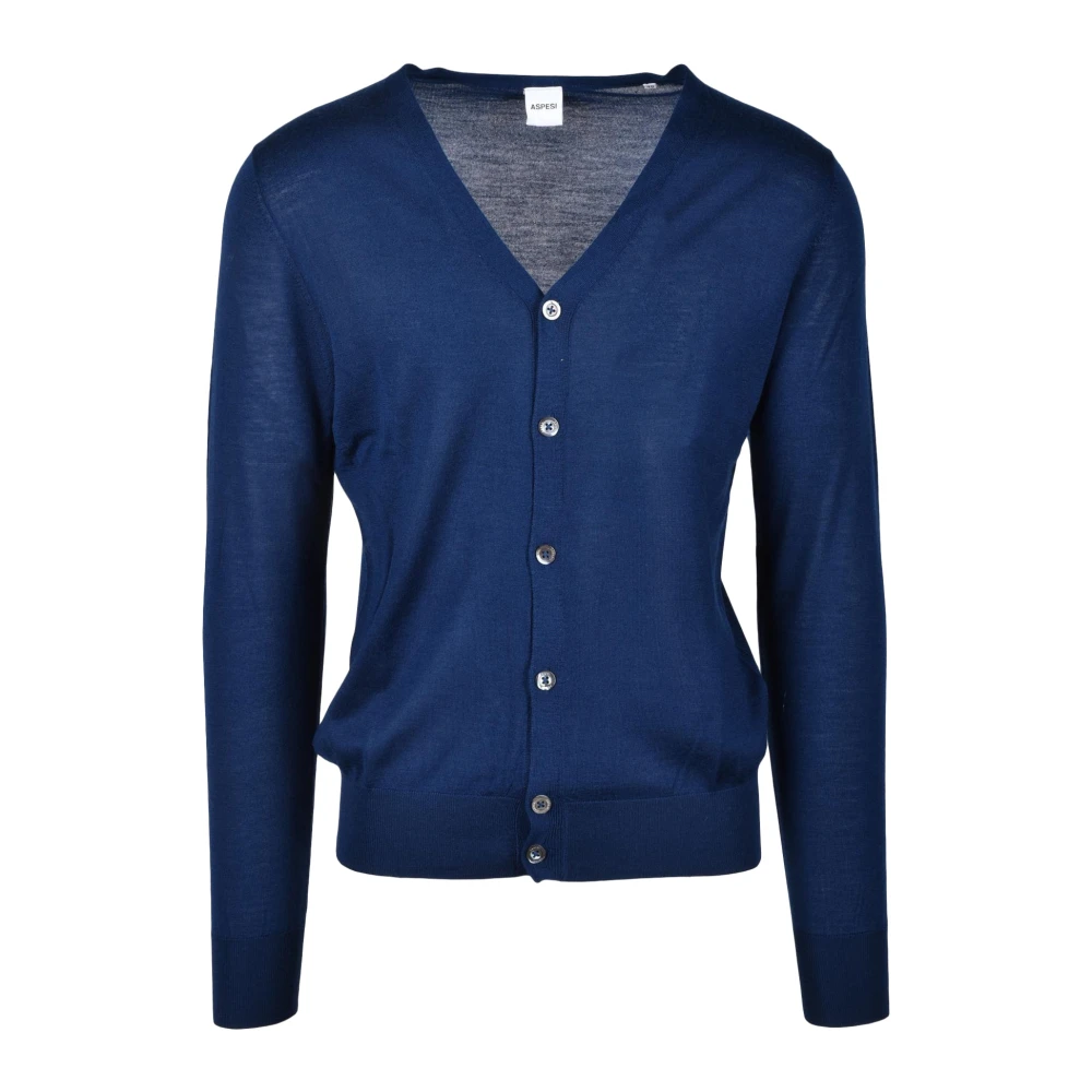 Aspesi Wol Zijde Vest Blue Heren