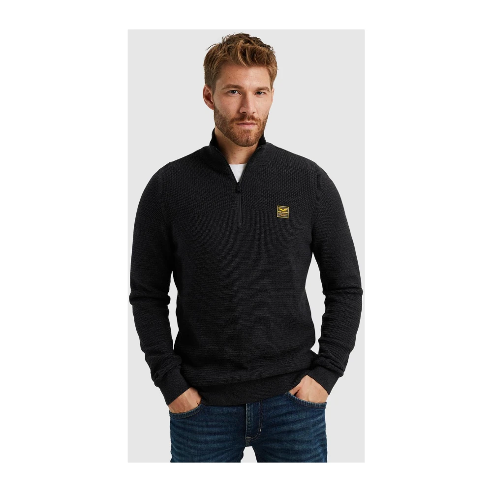 PME Legend Gestructureerde halve rits katoenen trui Black Heren