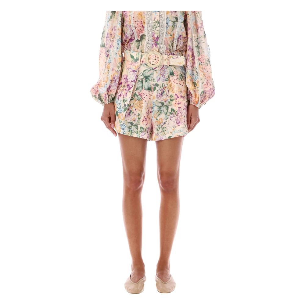 Zimmermann Bloemenprint hoge taille linnen shorts Multicolor Dames