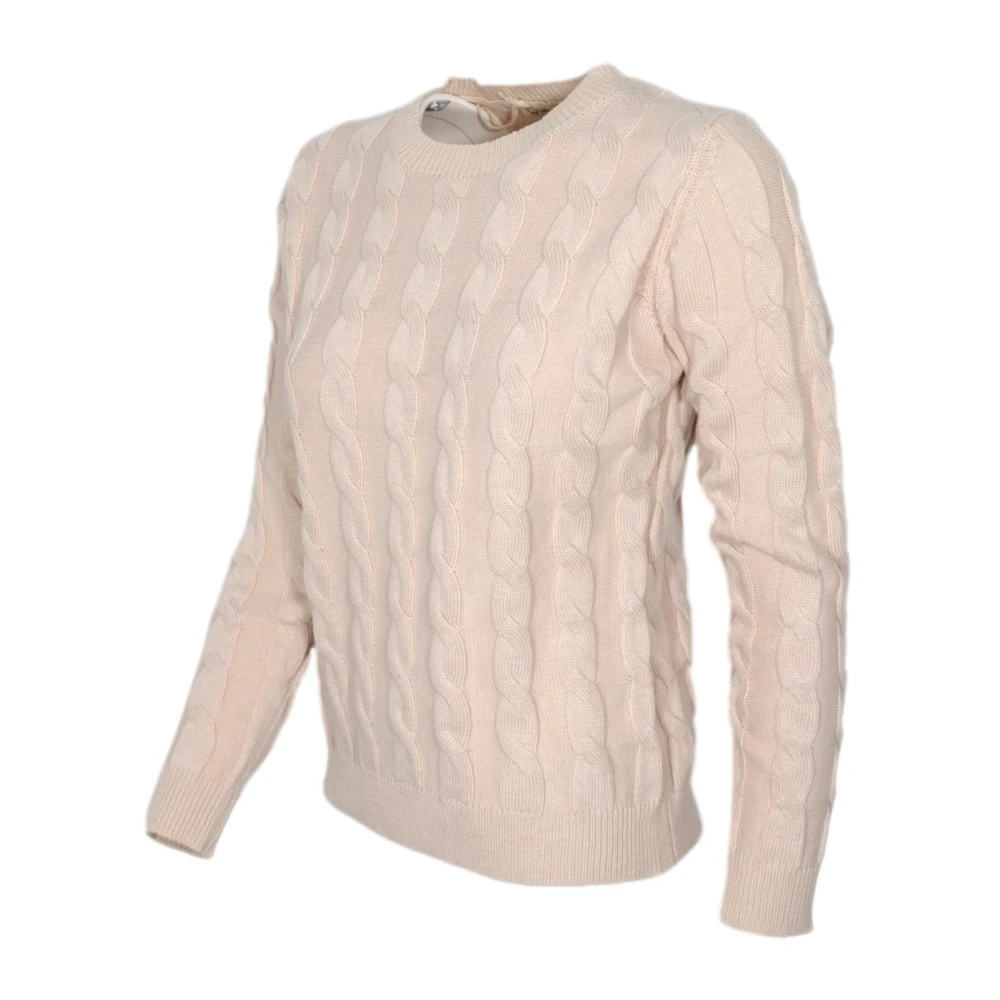 Cashmere Company Gevlochten Crew Neck Cashmere en Wol Trui White Dames