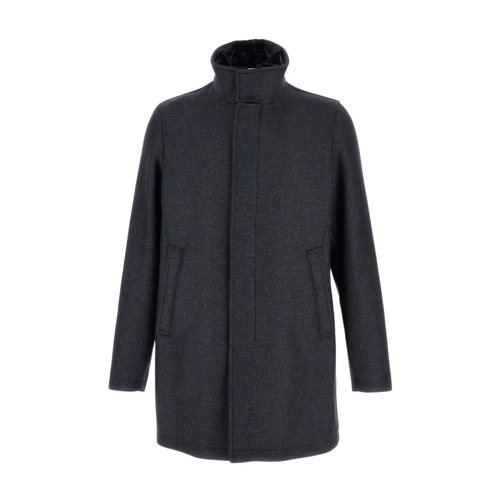 Herno Men's Gray Carcoat In Easy Wool And Light Faux Fur - Parkas - Xl - Coats