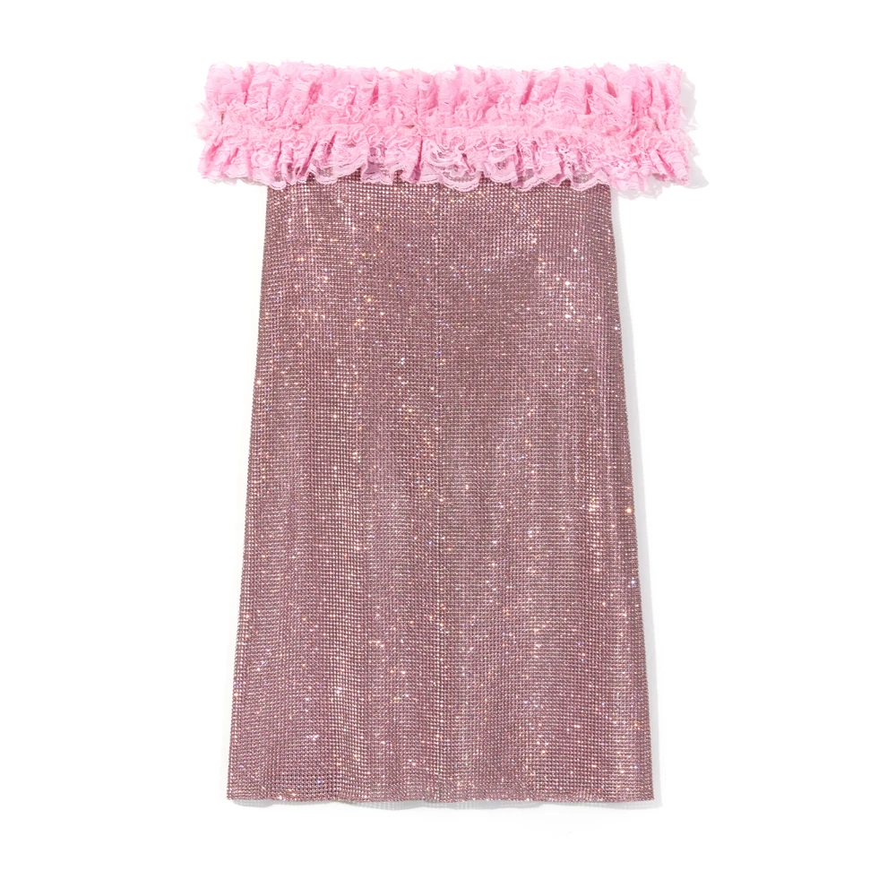 Self Portrait Kristal Mini Jurk met Kant Profiel Pink Dames