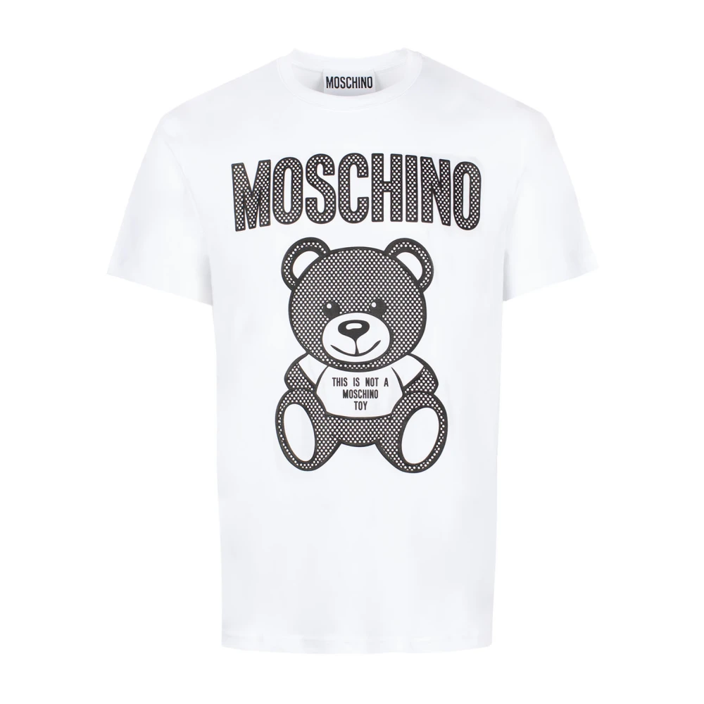 Moschino Heren Wit Organisch Katoenen T-shirt met Mesh Teddy Bear Print White Heren
