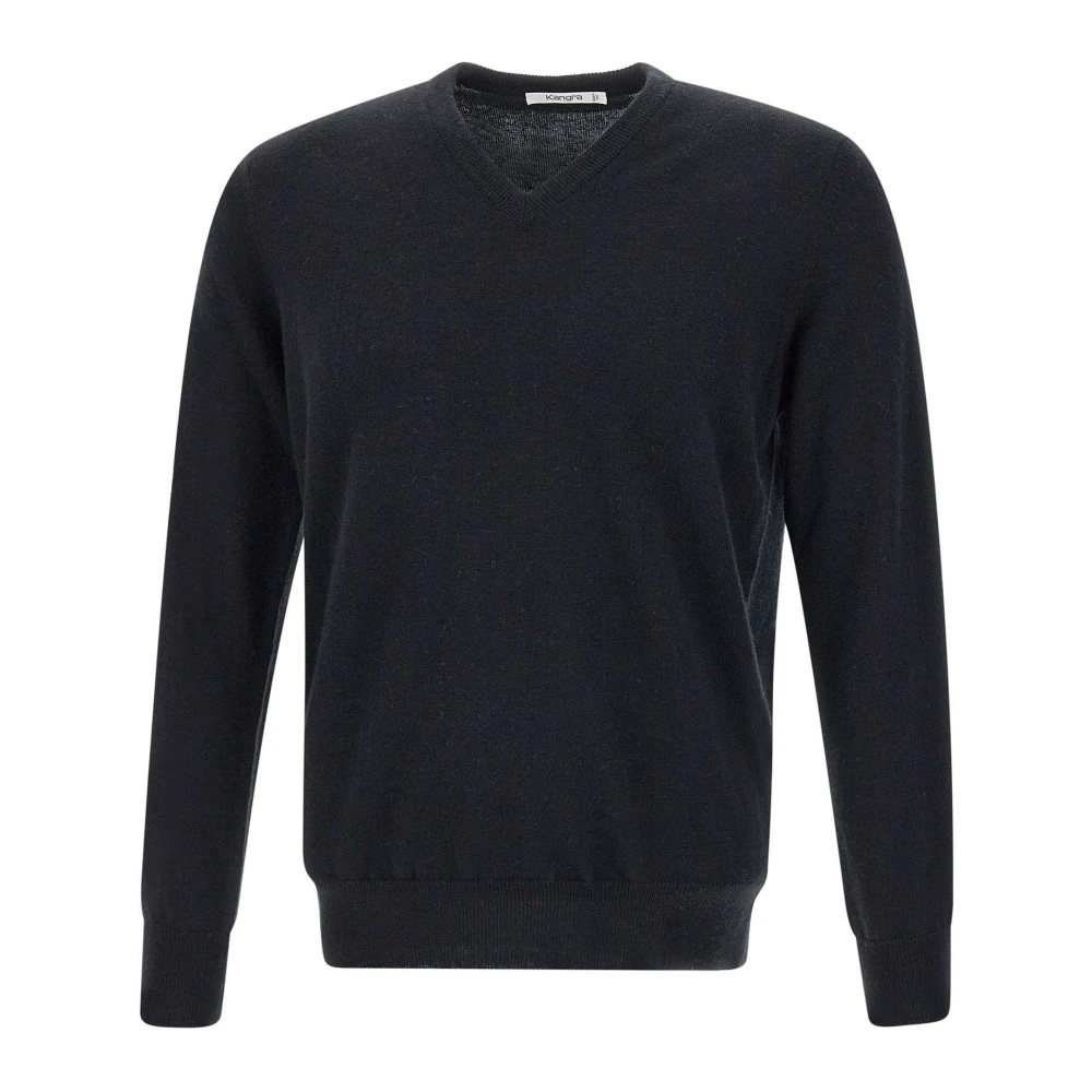 Kangra Zwarte Merinowol V-hals Trui Black Heren