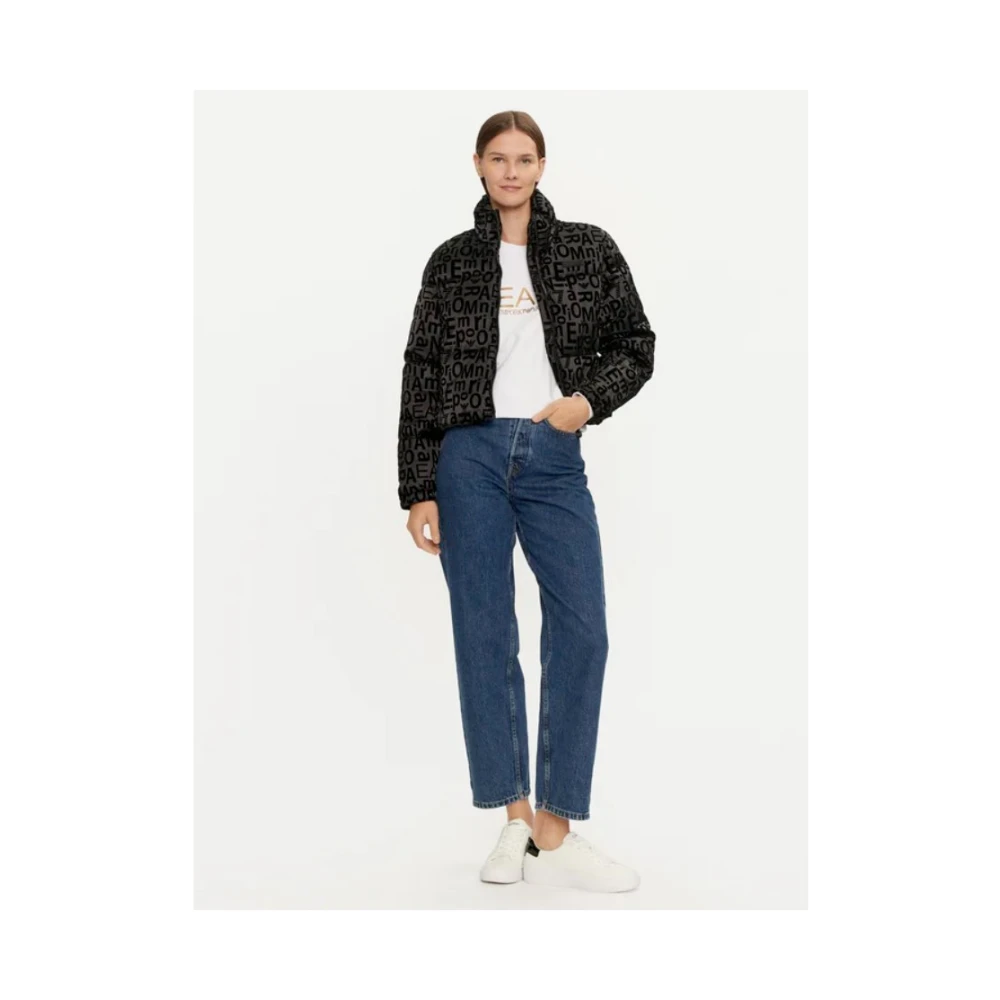 Emporio Armani EA7 Zwarte Jassen met Hoge Kraag Capuchon Black Dames