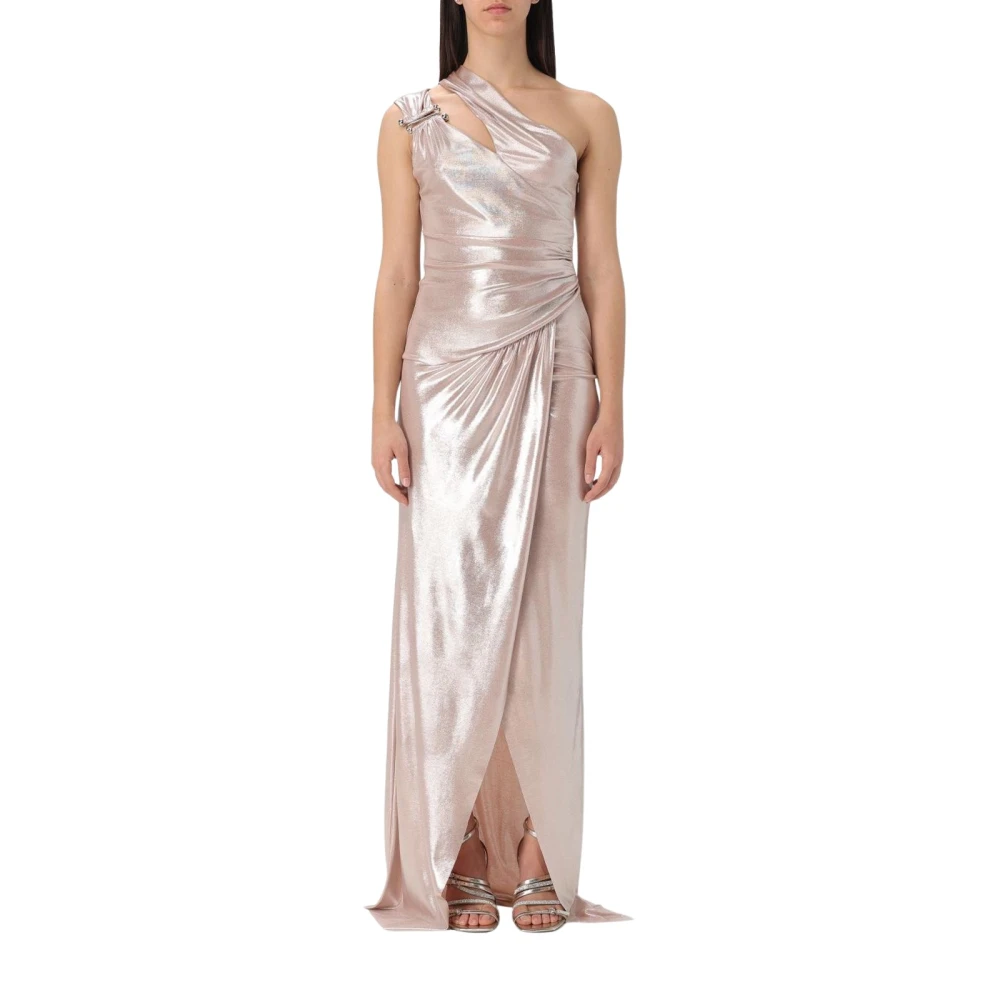 Pinko Women's Beige Elegant Metallic One-Shoulder Gown - Gowns - L - Dresses