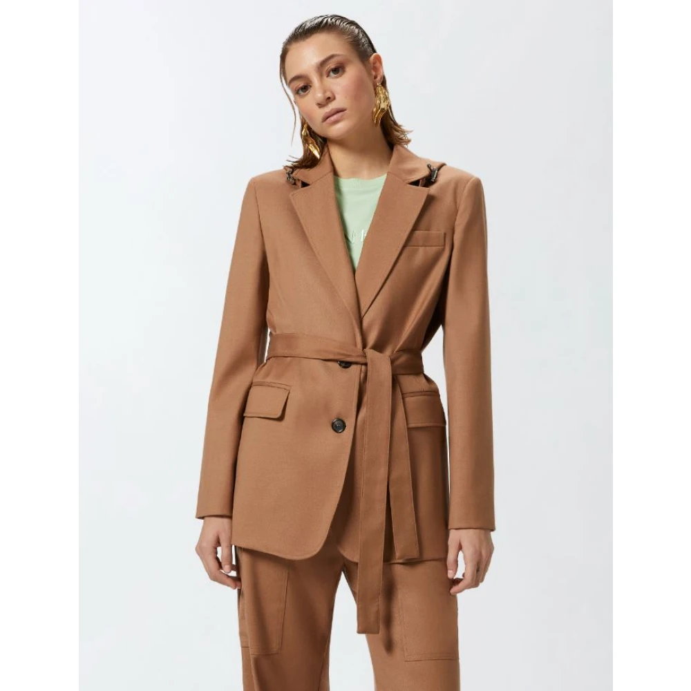 pinko Bruine Flanellen Jas met Grote Capuchon Brown Dames