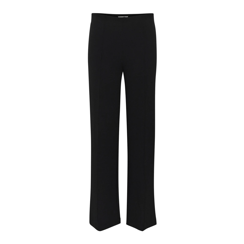 Soaked In Luxury Black Straight Trousers, Female, S, Slit Trousers With Elastic Waist