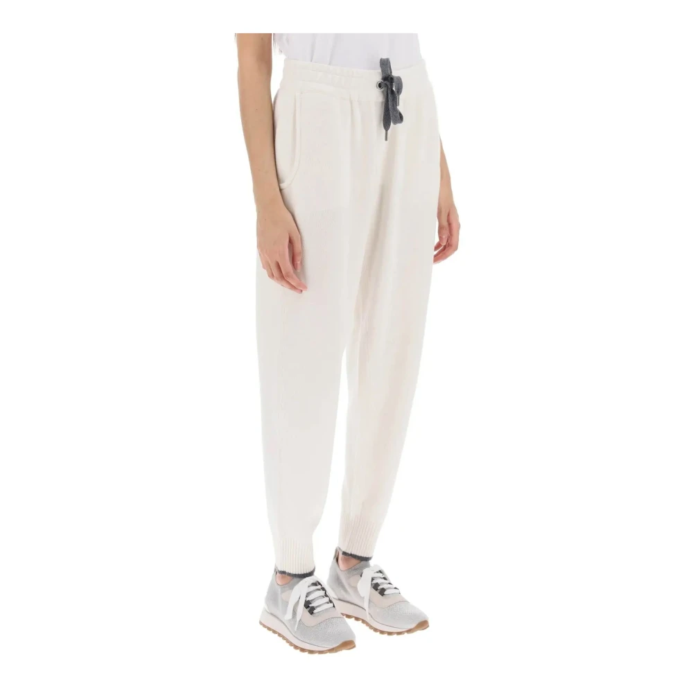 BRUNELLO CUCINELLI Cashmere Joggingbroek met Ribboorden Beige Dames