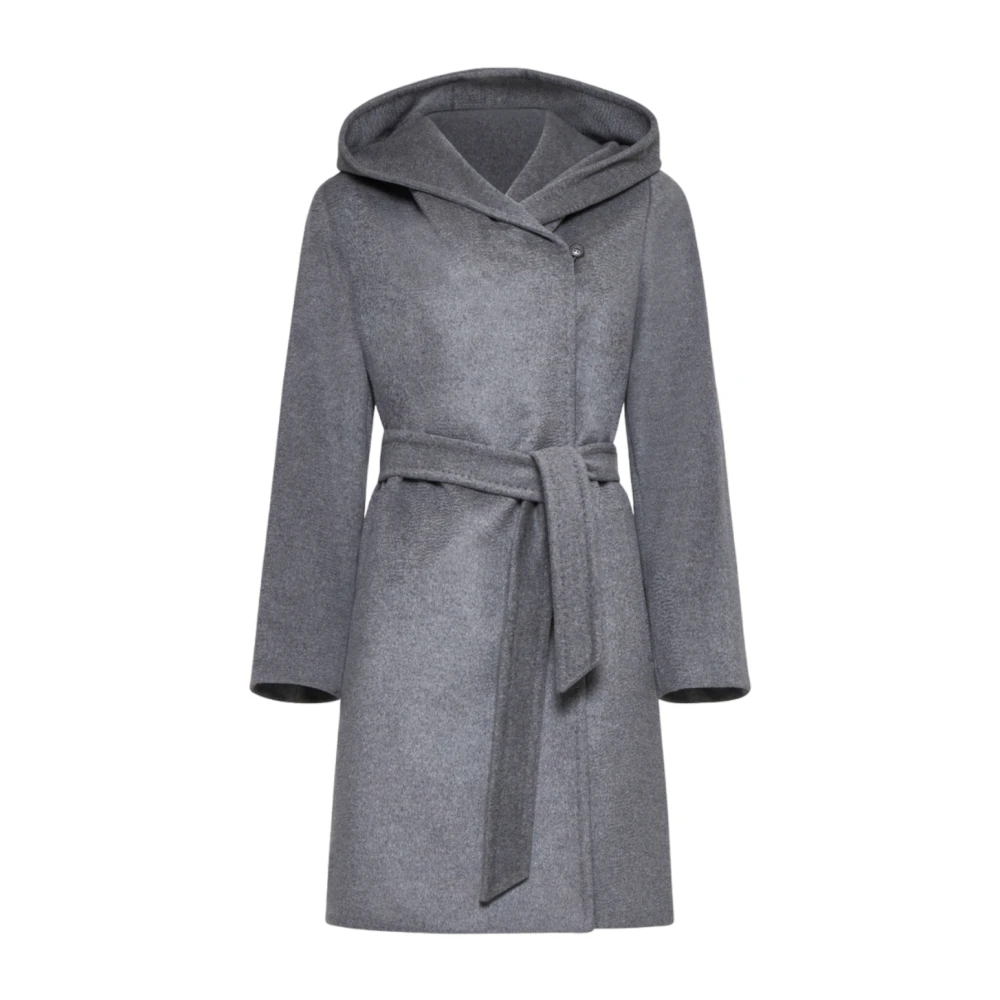 Max Mara Studio Grijze wollen wikkeljas met capuchon Gray Dames