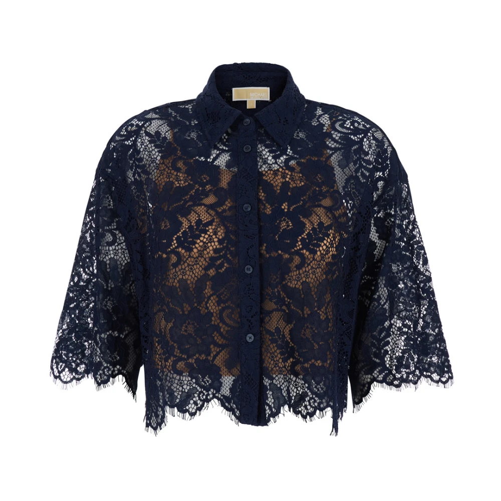 Michael Kors Women's Blue Corded Floral Lace Cropped Blouse - Shirts - Xs - Blouses & Shirts