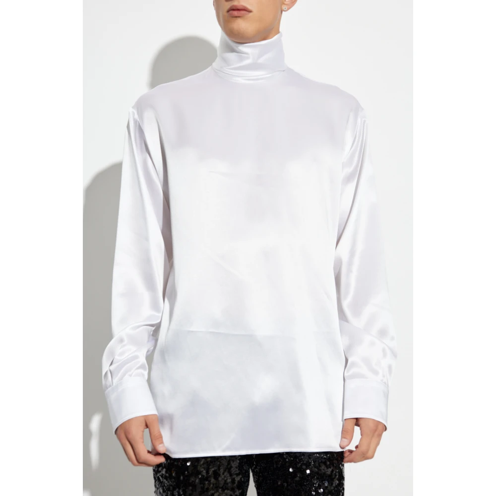 Dolce & Gabbana Zijden top met opstaande kraag White Heren