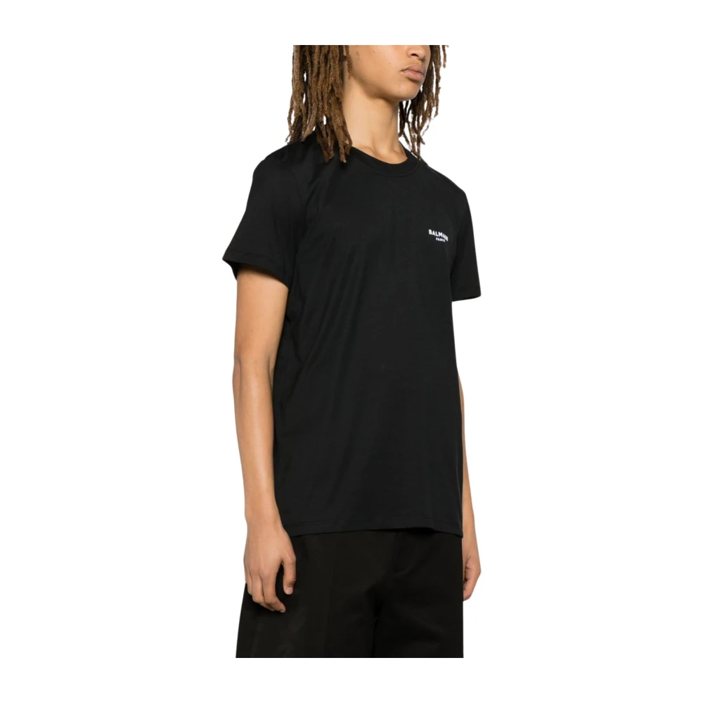 Balmain Katoenen Jersey T-shirt met Logo Black Heren