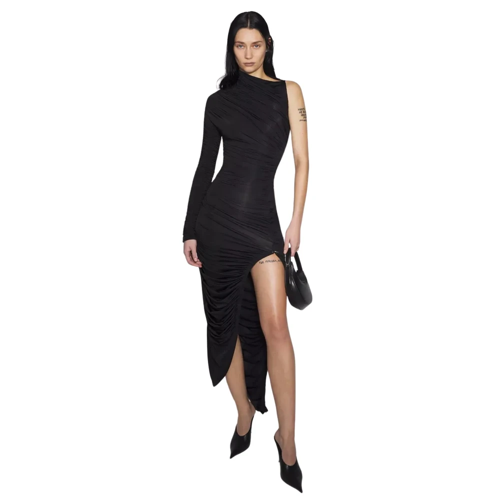 Mugler Zwarte Gerimpelde Jurk Black Dames