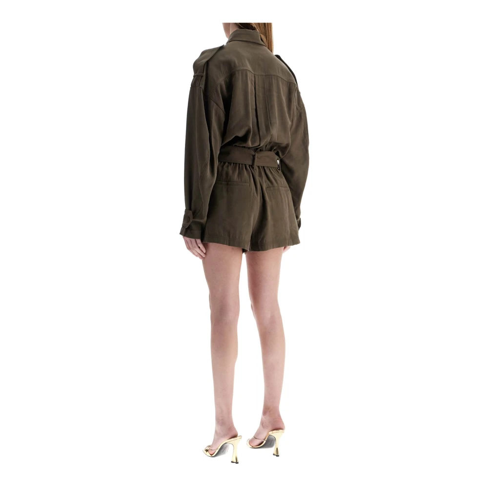 Andamane Khaki Korte Jumpsuit met Verstelbare Taille Green Dames