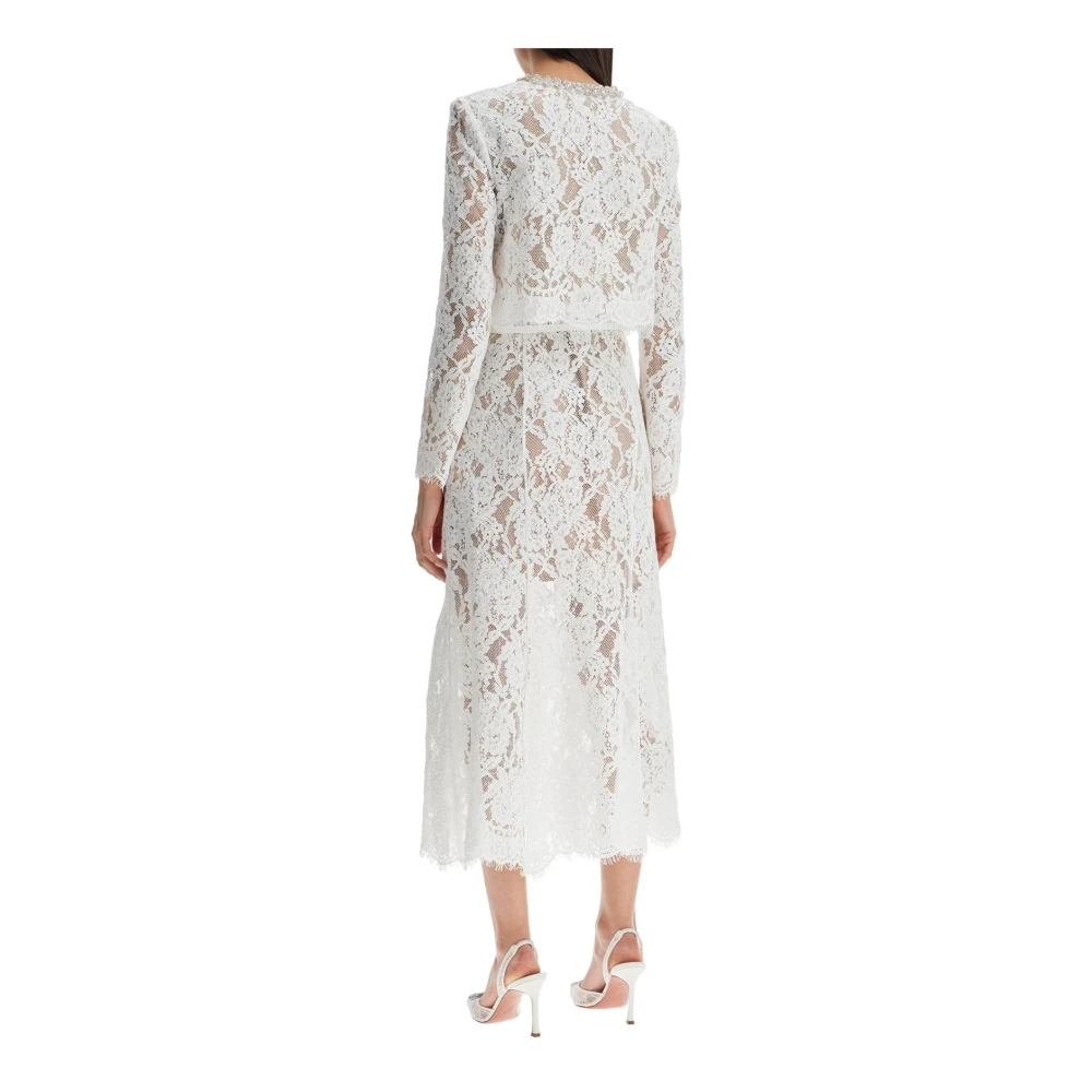Self Portrait Kanten Pailletten Midi Jurk Juweelknopen White Dames