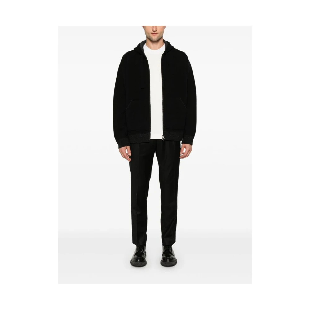 Roberto Collina Zwarte Merinowolmix Rits Hoodie Black Heren