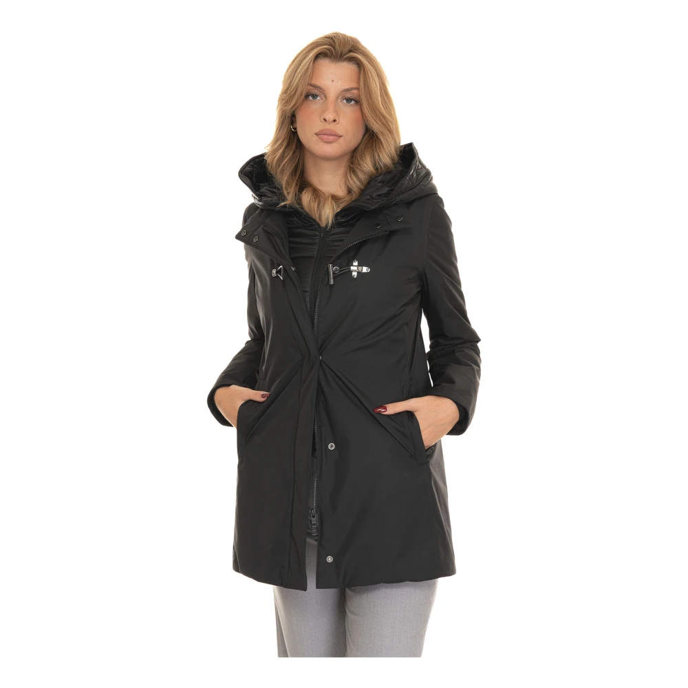 Fay Afneembare Bib Toggle Coat met Asymmetrische Rits Black Dames