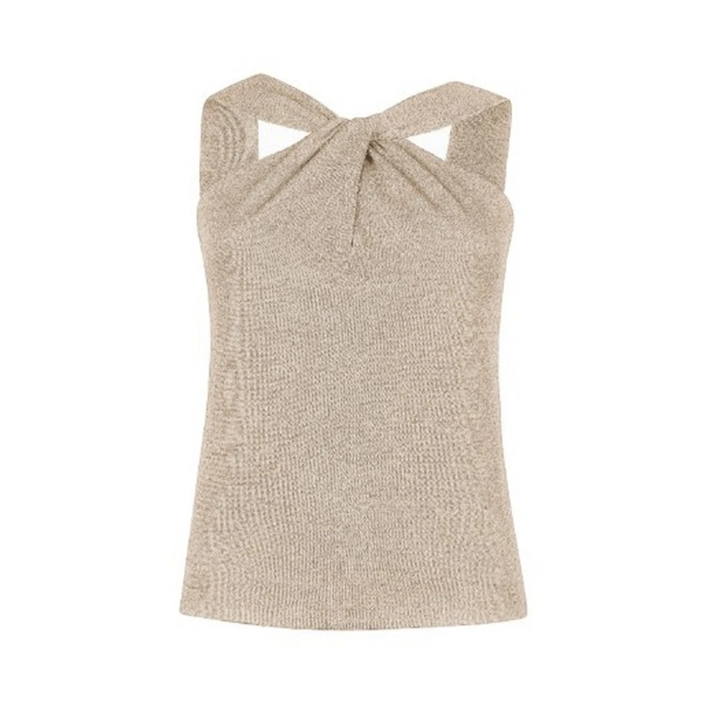 D.exterior Women's Beige Sleeveless Tops, L, Polyester Tops And Tank Tops