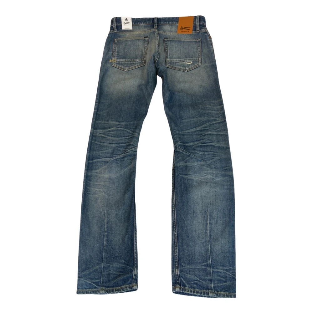 Denham Destroyed Straight Fit Donkerblauwe Jeans met Knoopsluiting Blue Heren