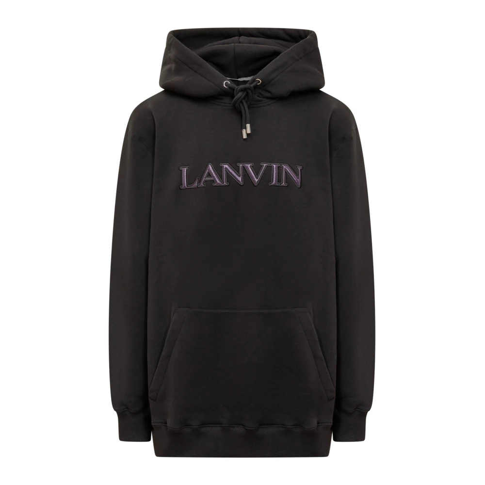 Lanvin Zwarte hoodie sweatshirt met geborduurd logo Black Heren