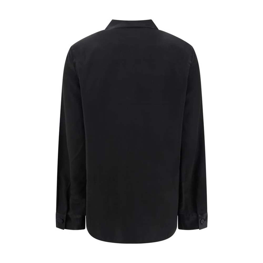 Jil Sander Zwarte Satijnen Klassieke Kraag Shirt Black Dames