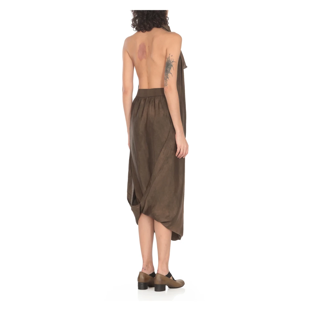 UMA Wang Bruine Viscose Jurk Rechte Halslijn Brown Dames
