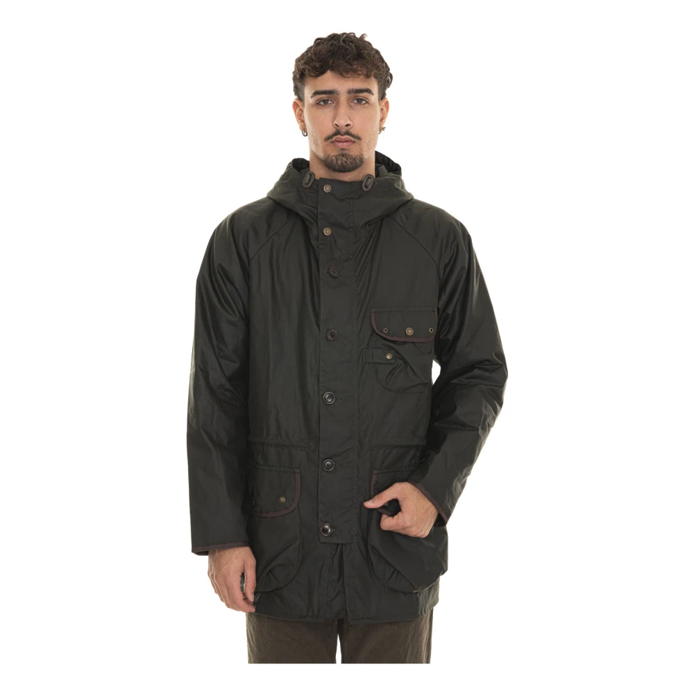 Barbour Gewaxte Parka Jas met Leren Afwerking Green Heren