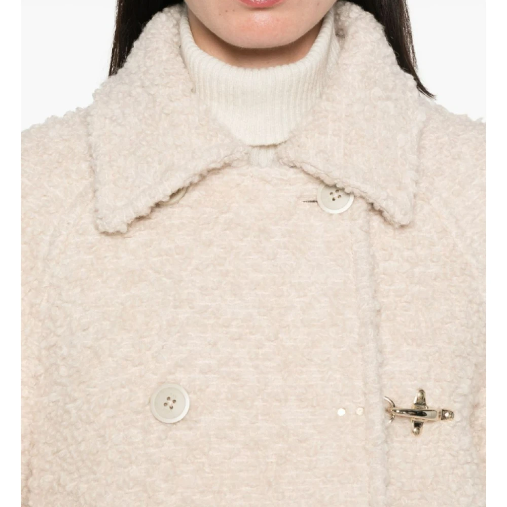 Fay Bouclé Wol Double-Breasted Jas Beige Dames