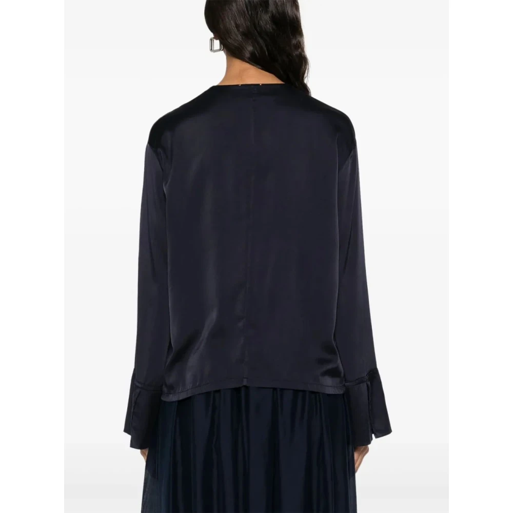 Forte Zijden Lange Mouw Top Blue Dames