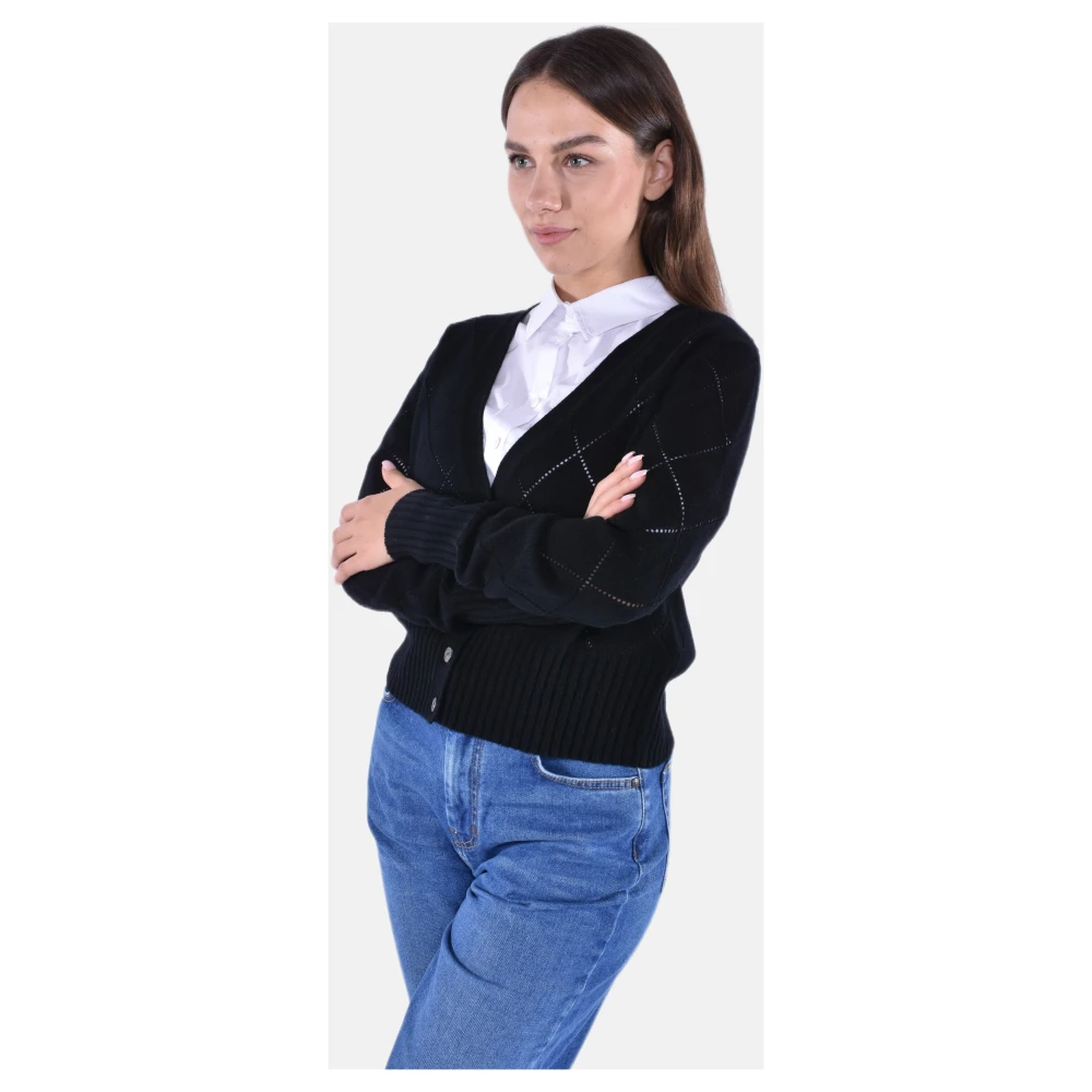 Max Mara Studio V-Hals Wollen Cardigan Black Dames