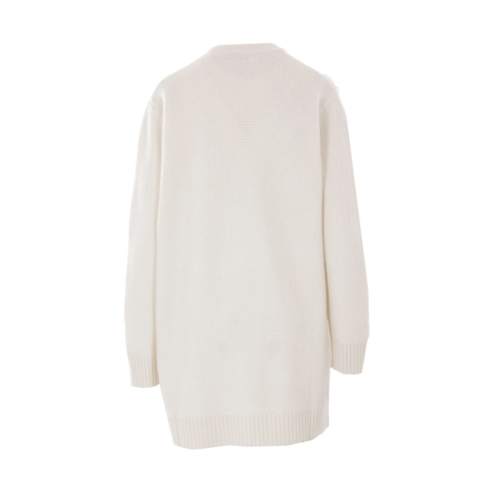 Max Mara Witte Oversized Cardigan met Monogram Patch White Dames