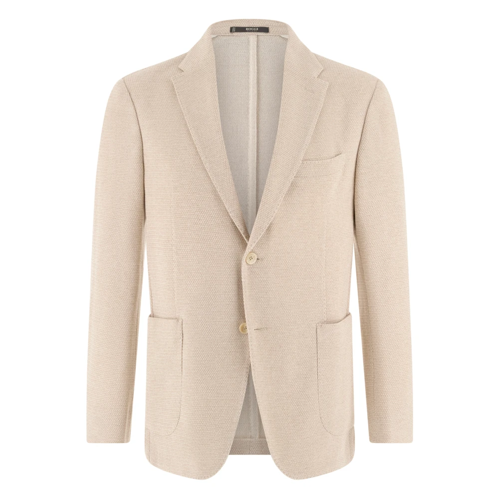 Boggi Milano Mannelijk Beige Micro Textured Cotton Blend Jersey Blazer