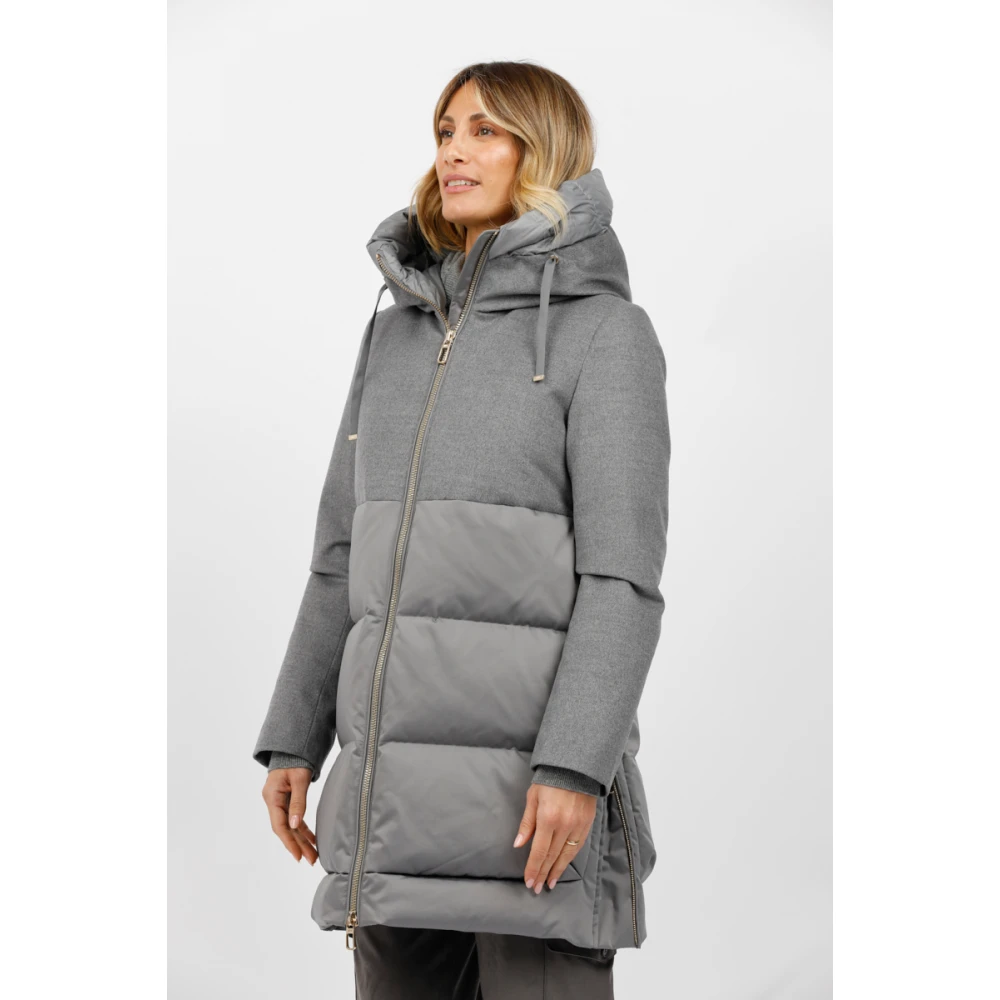 Duno Wollen en satijnen gewatteerde jas met capuchon Gray Dames