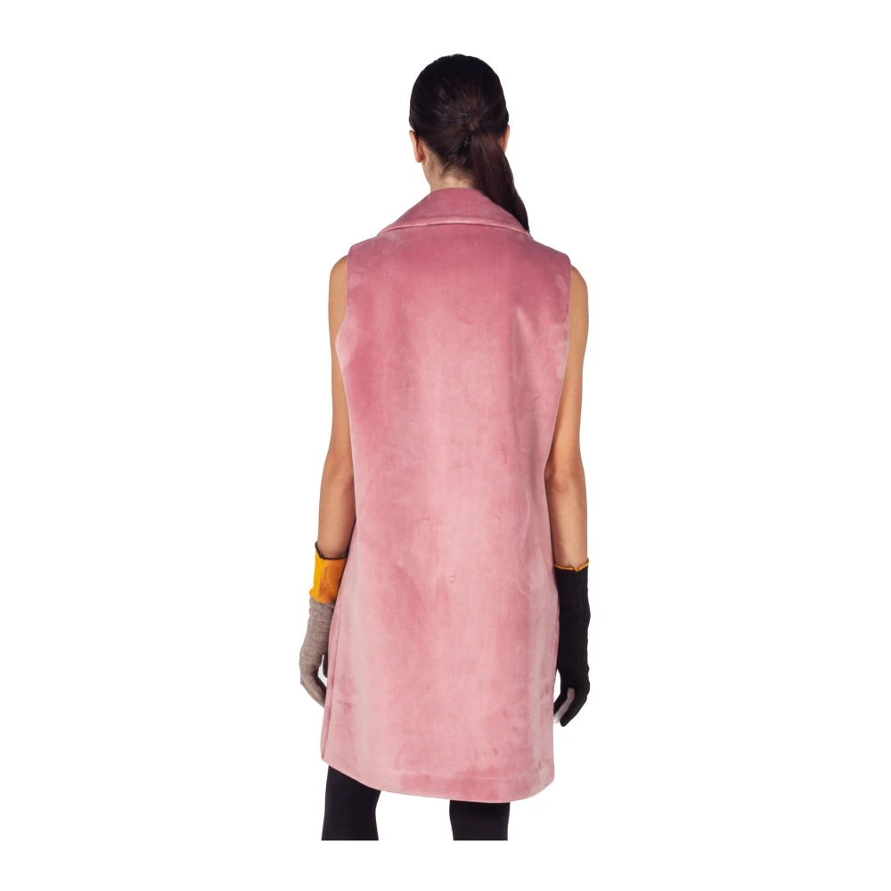 RRD Velvet Neo Mouwloze Double-Breasted Lange Jas Pink Dames