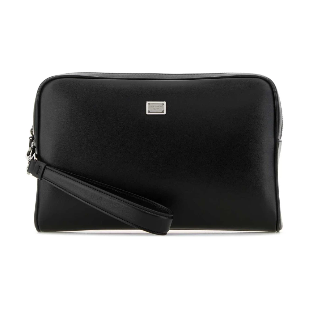 Dolce & Gabbana Stijlvolle Zwarte Leren Pouch Black Heren