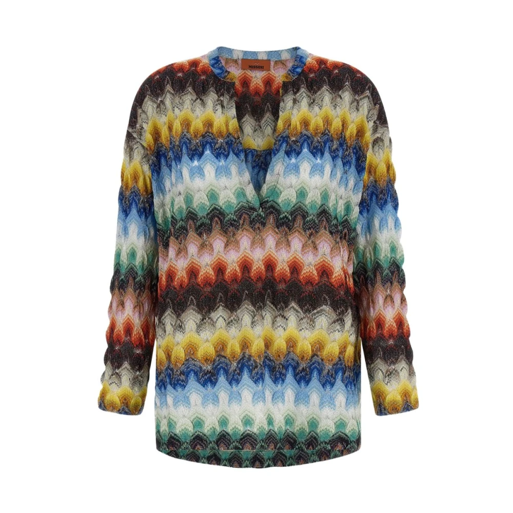 Missoni Women's Multicolor V-Neck Knitwear, L, Lamé Raschel-Knit Blouse