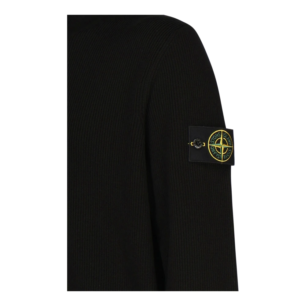 Stone Island Zwarte Geribbelde Hoge Hals Trui Black Heren