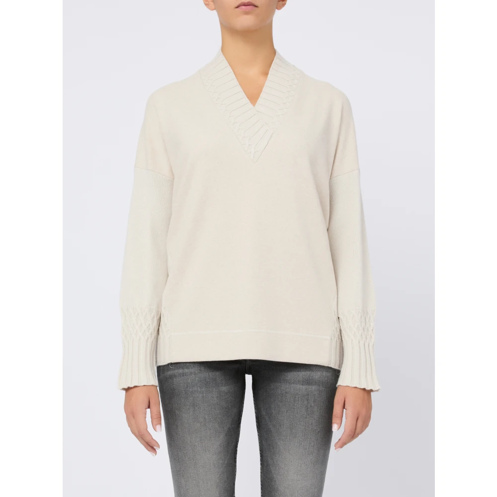 D.Exterior V-hals wollen trui wit White Dames