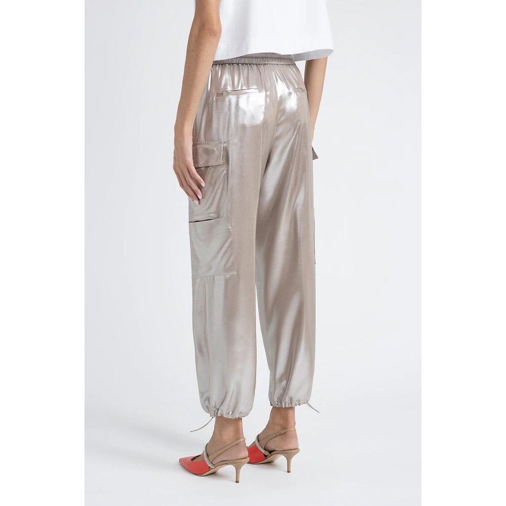 PESERICO Wijde broek in vloeiende zilver gelamineerde viscose keperstof Brown Dames