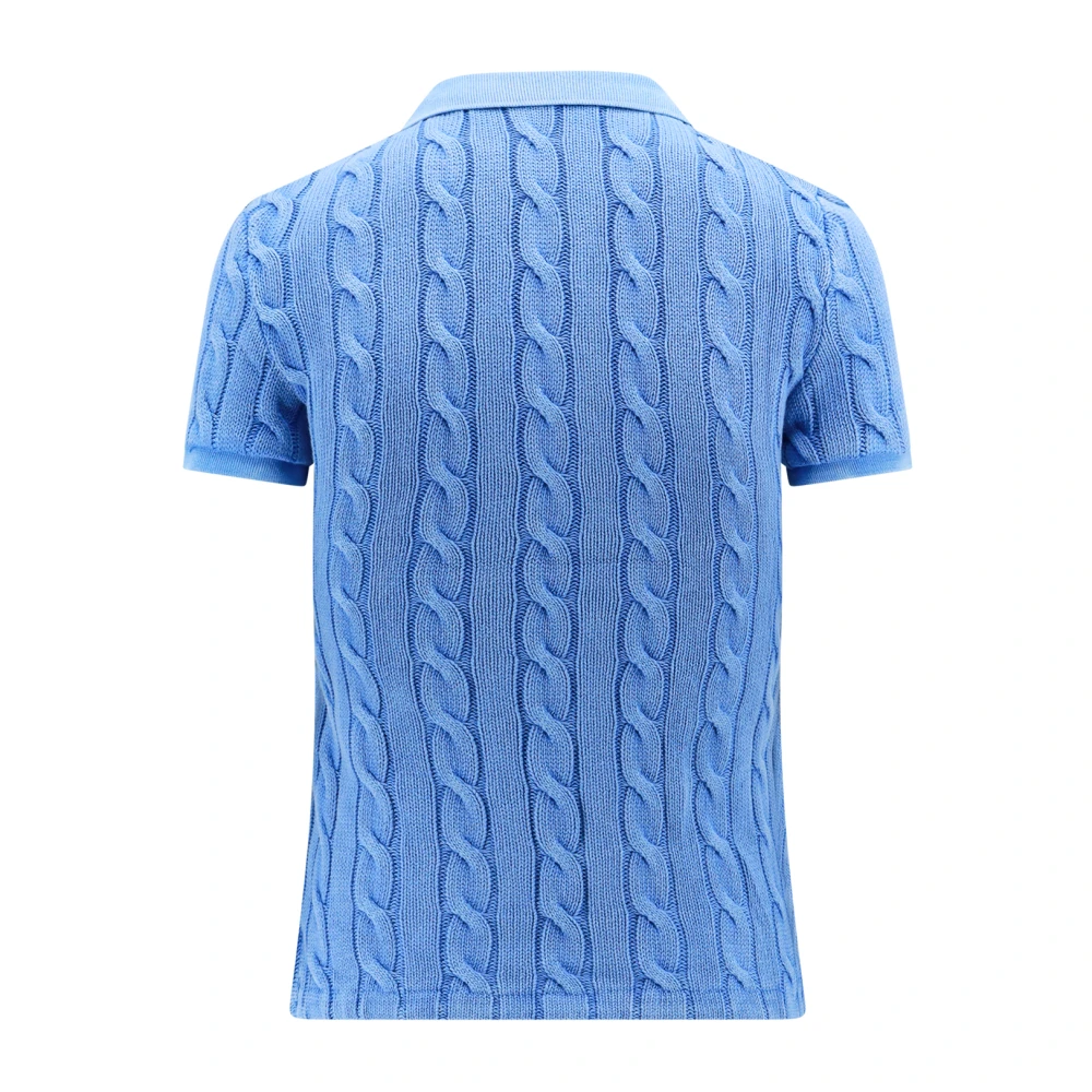 Ralph Lauren Blauwe Gevlochten T-shirt met Kraag Blue Dames
