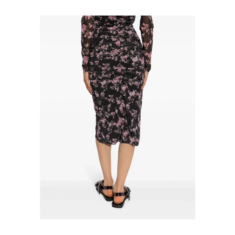 Ganni Bloemen Ruffle Midi Rok Black Dames